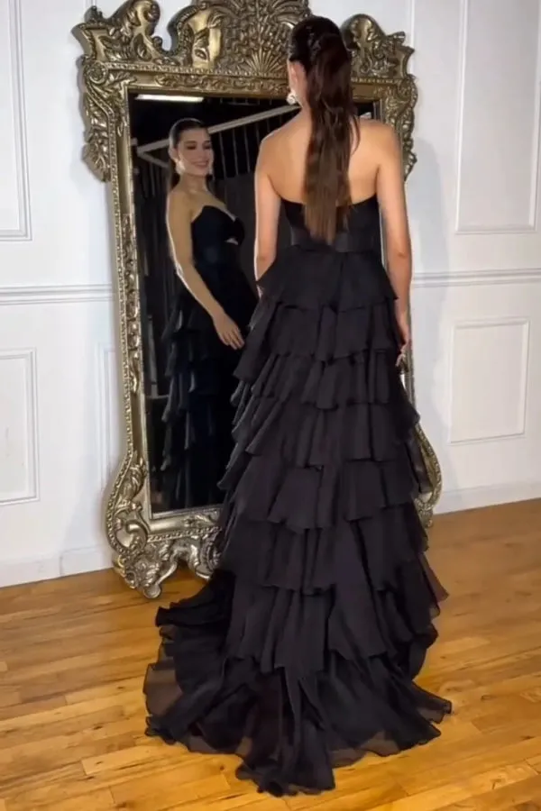 Sweetheart Strapless Chiffon Flower Long Prom Dress with Slit TP1371