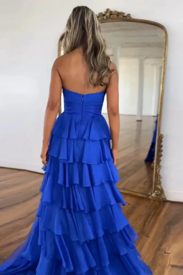 Sweetheart Strapless Chiffon Flower Long Prom Dress with Slit TP1371