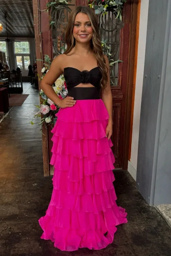 Sweetheart Strapless Chiffon Flower Long Prom Dress with Slit TP1371