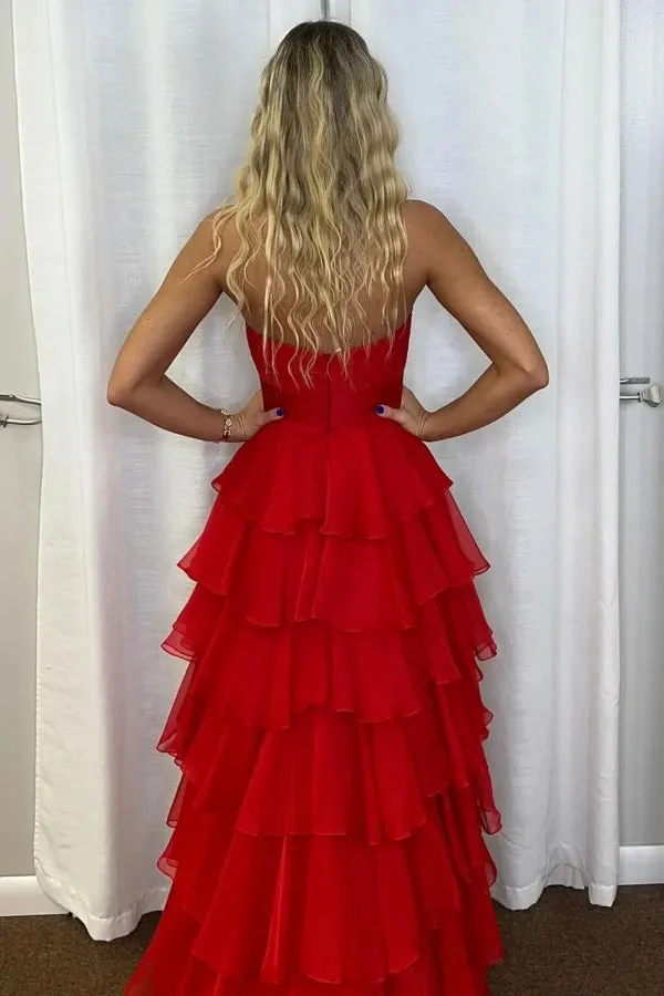 Sweetheart Strapless Chiffon Flower Long Prom Dress with Slit TP1371
