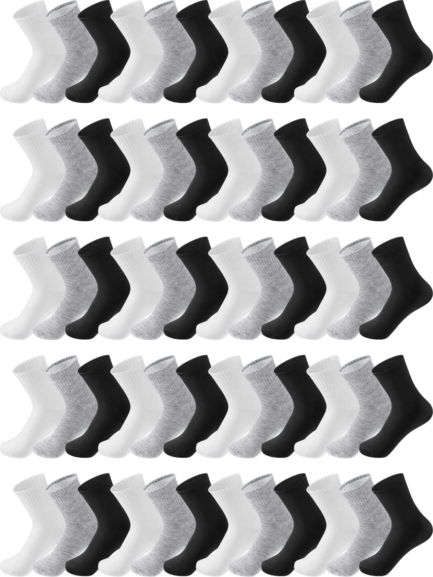 Tarpop 150 Pairs Mens Socks in Bulk Pack Unisex Socks Adult for Homeless Sports Ankle Moisture Wicking for Men Women(Black, White, Gray)
