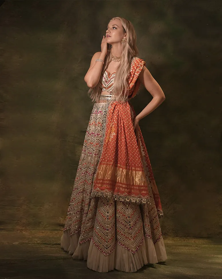 The Chevron Bandhani Lehenga