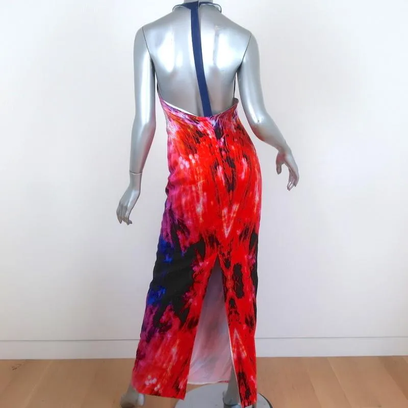 The Eternal Sleeveless Maxi Dress Leather-Trim Multicolor Printed Silk Size 2