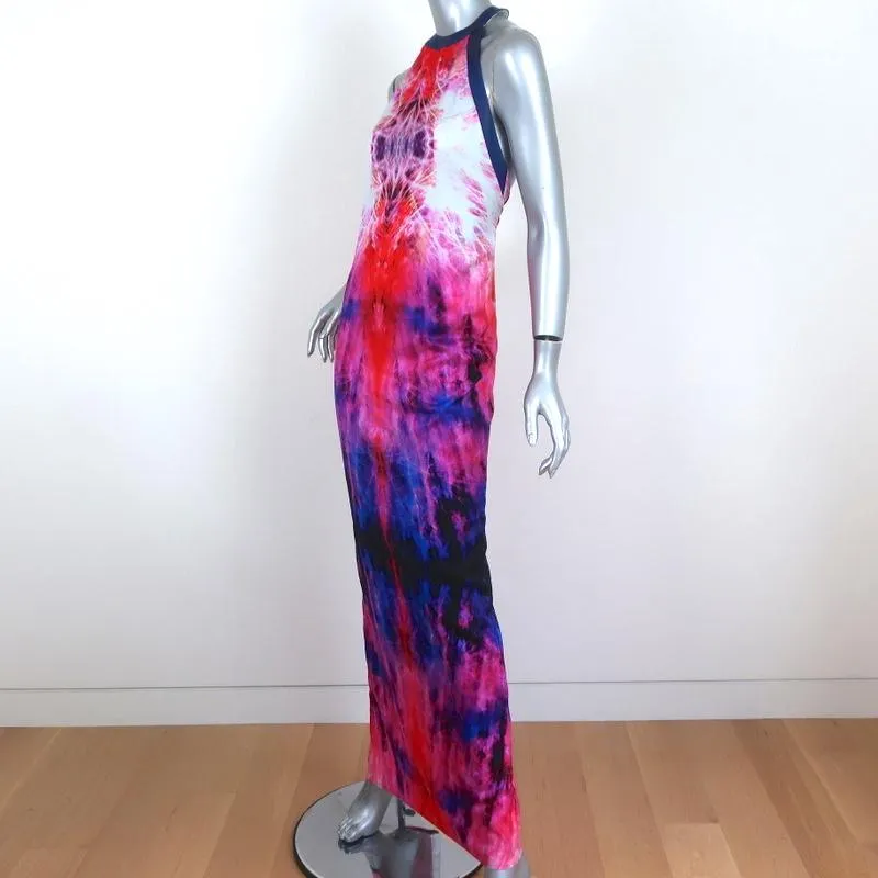 The Eternal Sleeveless Maxi Dress Leather-Trim Multicolor Printed Silk Size 2