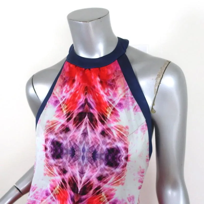 The Eternal Sleeveless Maxi Dress Leather-Trim Multicolor Printed Silk Size 2