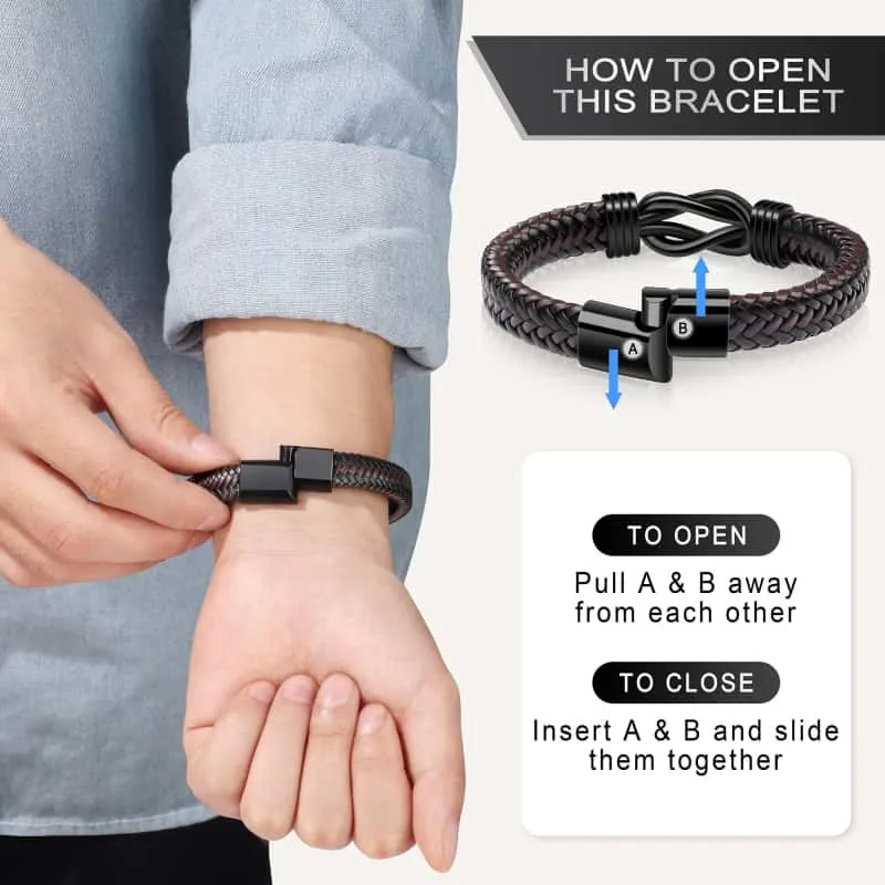 To My Bonus Dad - The Heart Makes Us Family - Men Infinity Leather Bracelet