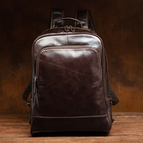 Top leather leisure outdoor travel bag business computer backpack