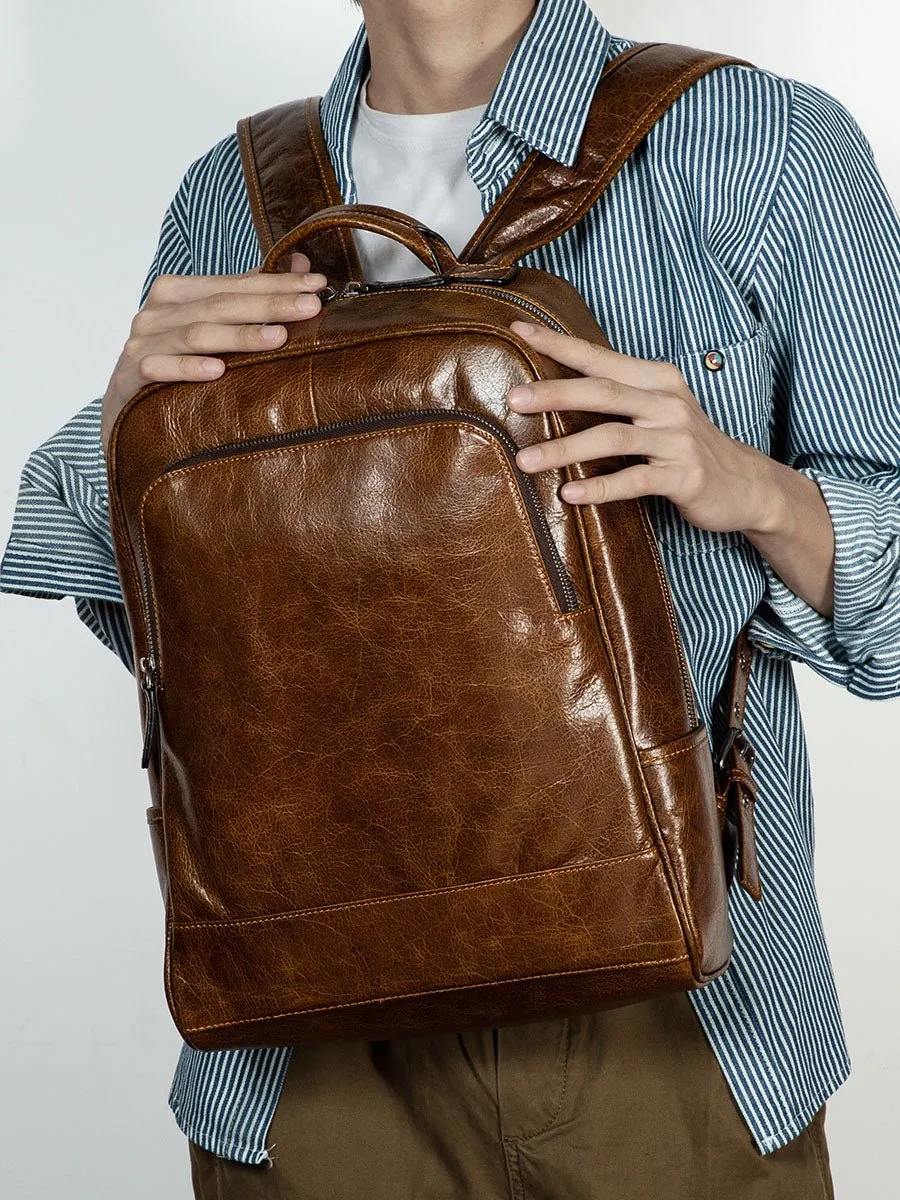 Top leather leisure outdoor travel bag business computer backpack