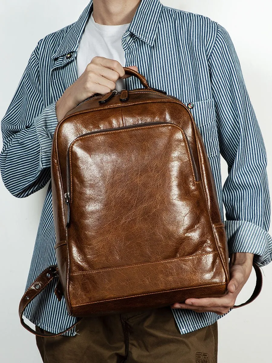 Top leather leisure outdoor travel bag business computer backpack