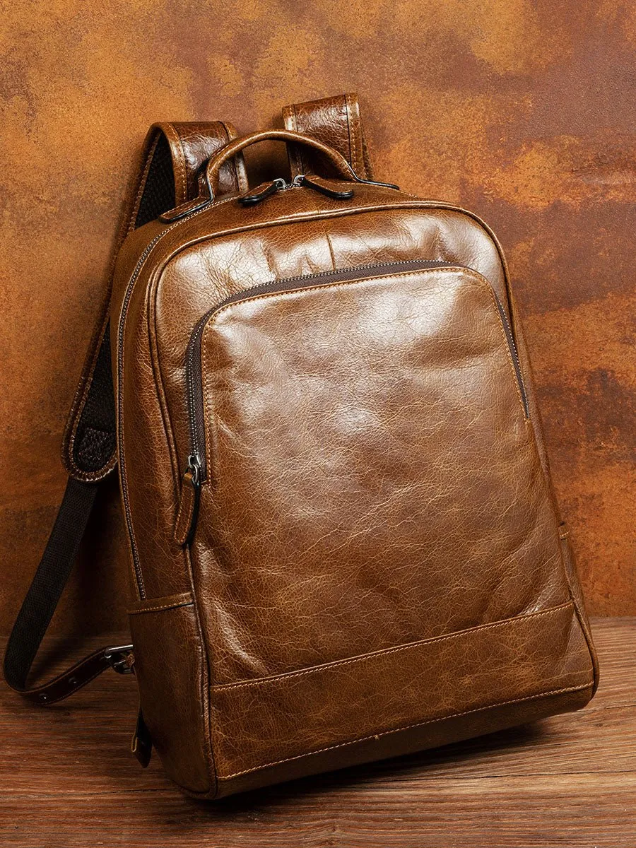 Top leather leisure outdoor travel bag business computer backpack