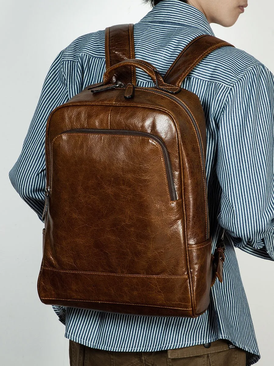 Top leather leisure outdoor travel bag business computer backpack