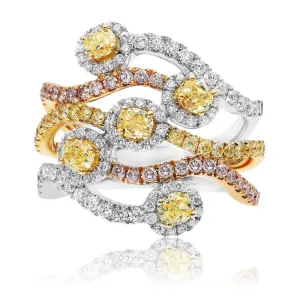 Tri Gold Colored Diamond Statement Ring