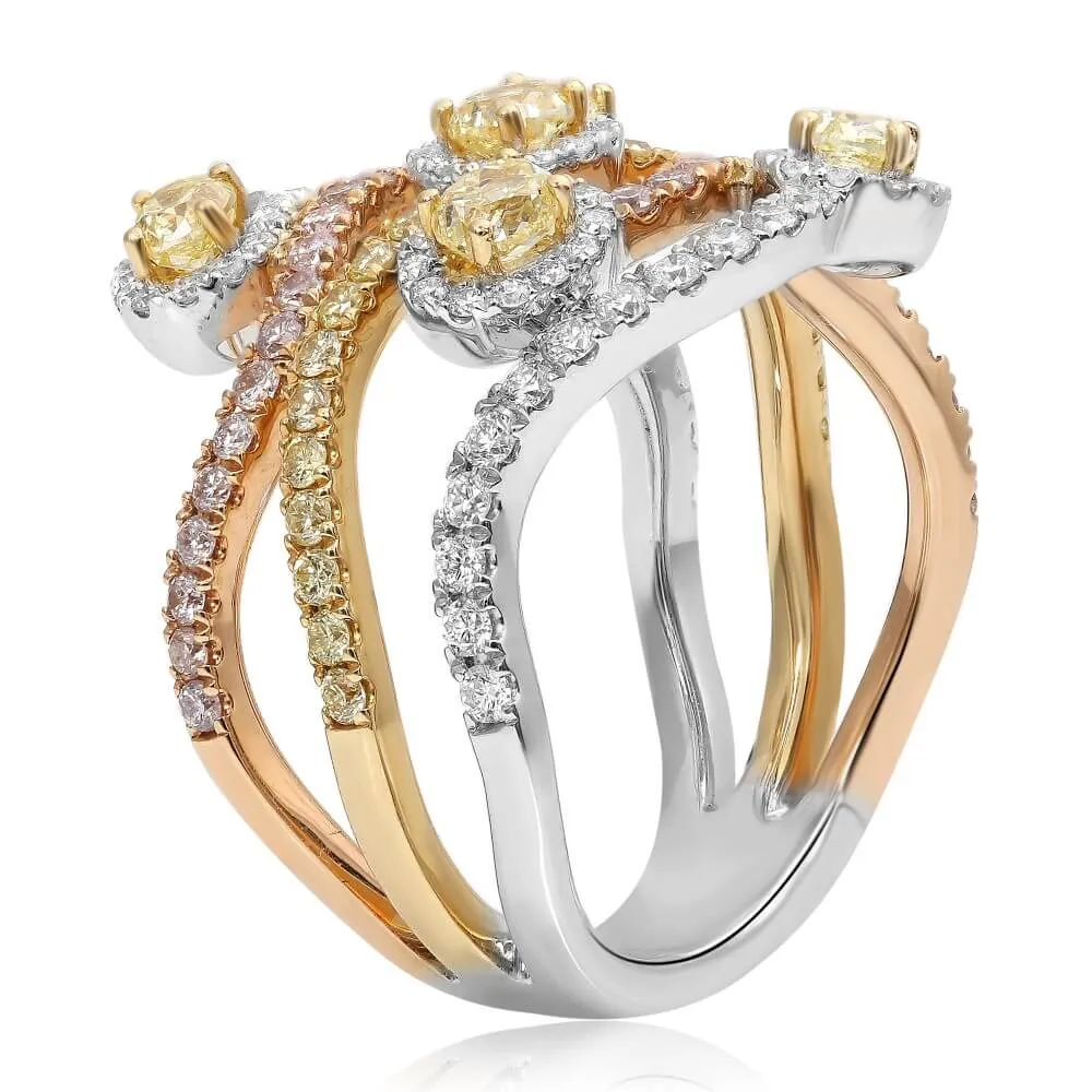 Tri Gold Colored Diamond Statement Ring