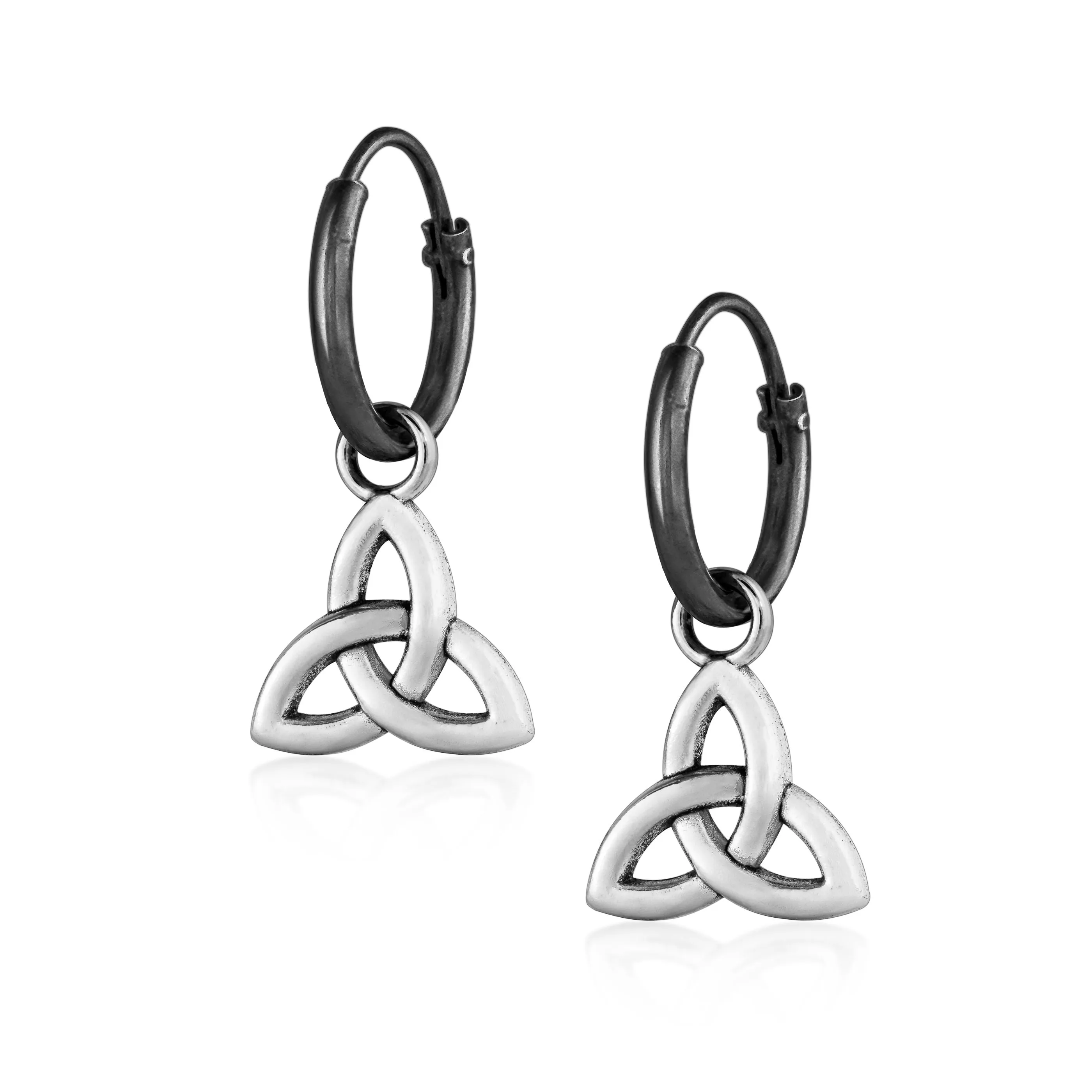 Trinity Celtic Knot Drop Earring - Huggie Triquetra Hoops