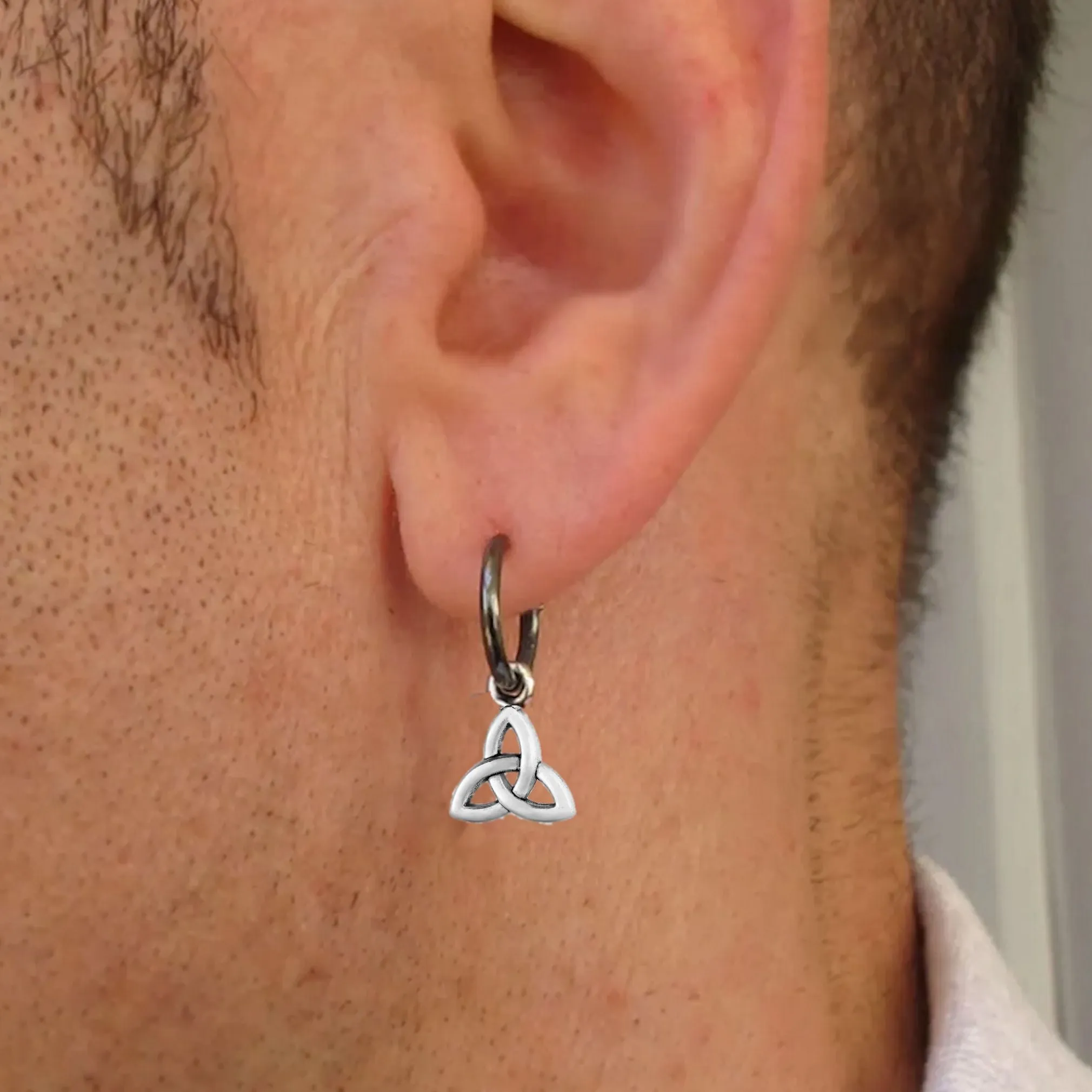 Trinity Celtic Knot Drop Earring - Huggie Triquetra Hoops