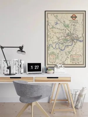 Underground Railways of London Map Print from 1928| Vintage Transportation Map Prints