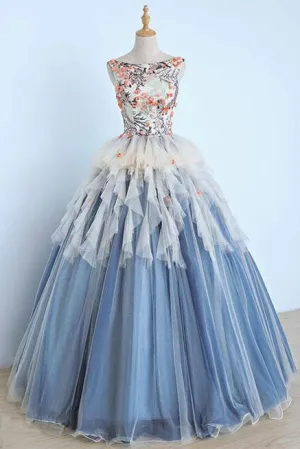 Unique Long Applique Ball Gowns Prom Dress,Quinceanera Dresses,Sweet 16 Dress OK862