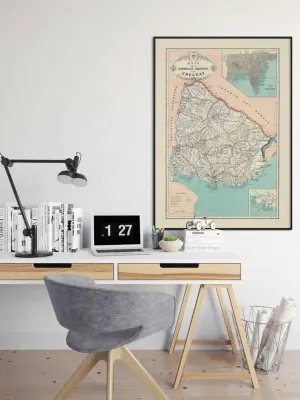 Uruguay Map Poster 1888| Uruguay Vintage Maps Wall Decor