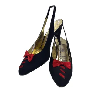 VALENTINO Garavani Circa 1990s Miss V Black Silk, Red Bow Size 6