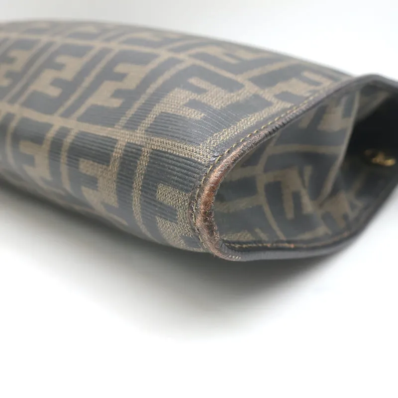 Vintage Fendi Zucca Coated Canvas Large Clutch Brown
