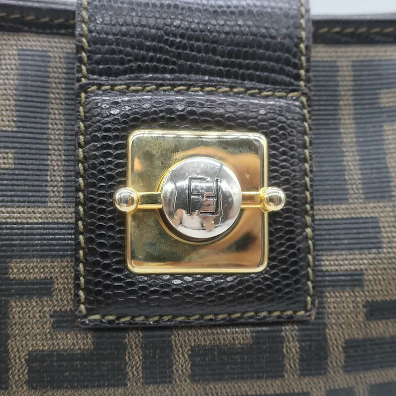 Vintage Fendi Zucca Coated Canvas Large Clutch Brown
