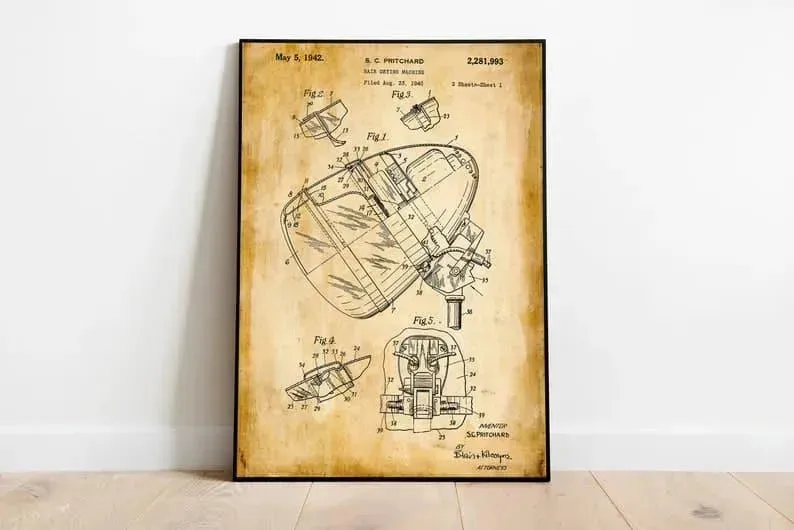 Vintage Hair Dryer Patent Print| Framed Art Print