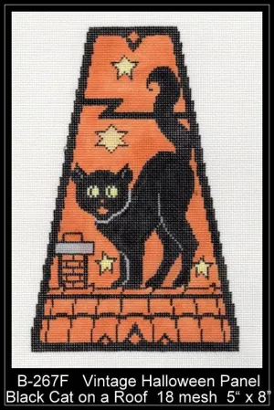 Vintage Halloween Panel - Black Cat on Rooftop