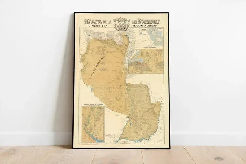 Vintage Map of Paraguay| Wall Art Print