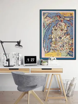 Vintage Map Print of State of Michigan| Poster Art