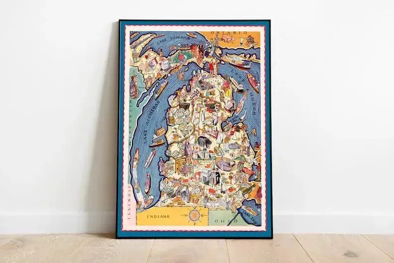 Vintage Map Print of State of Michigan| Poster Art