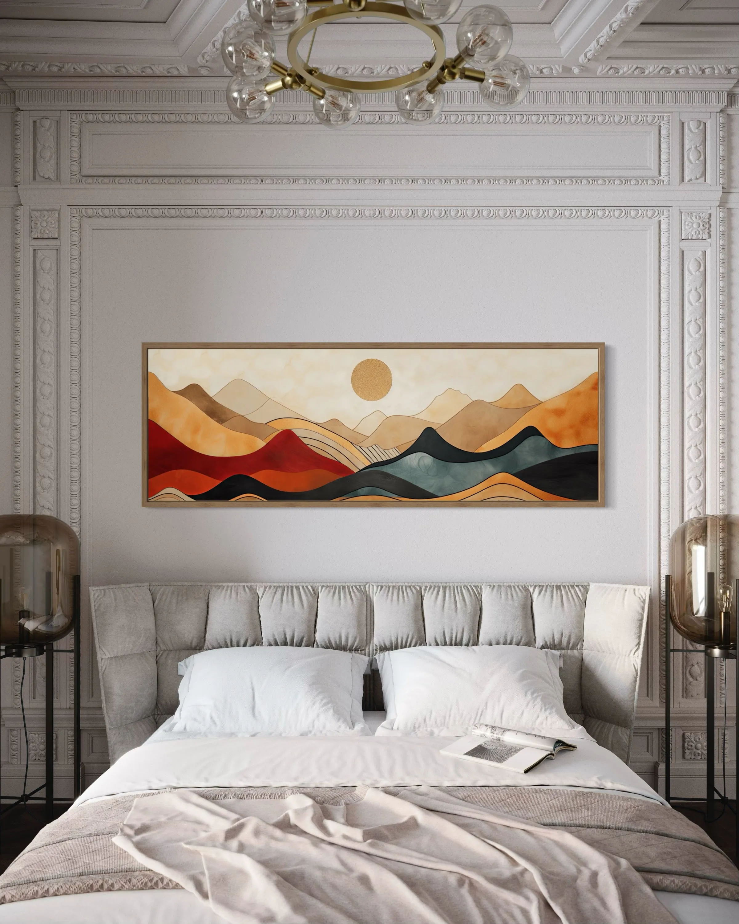 Vintage Mid Century Modern Long Horizontal Mountain Canvas Wall Art