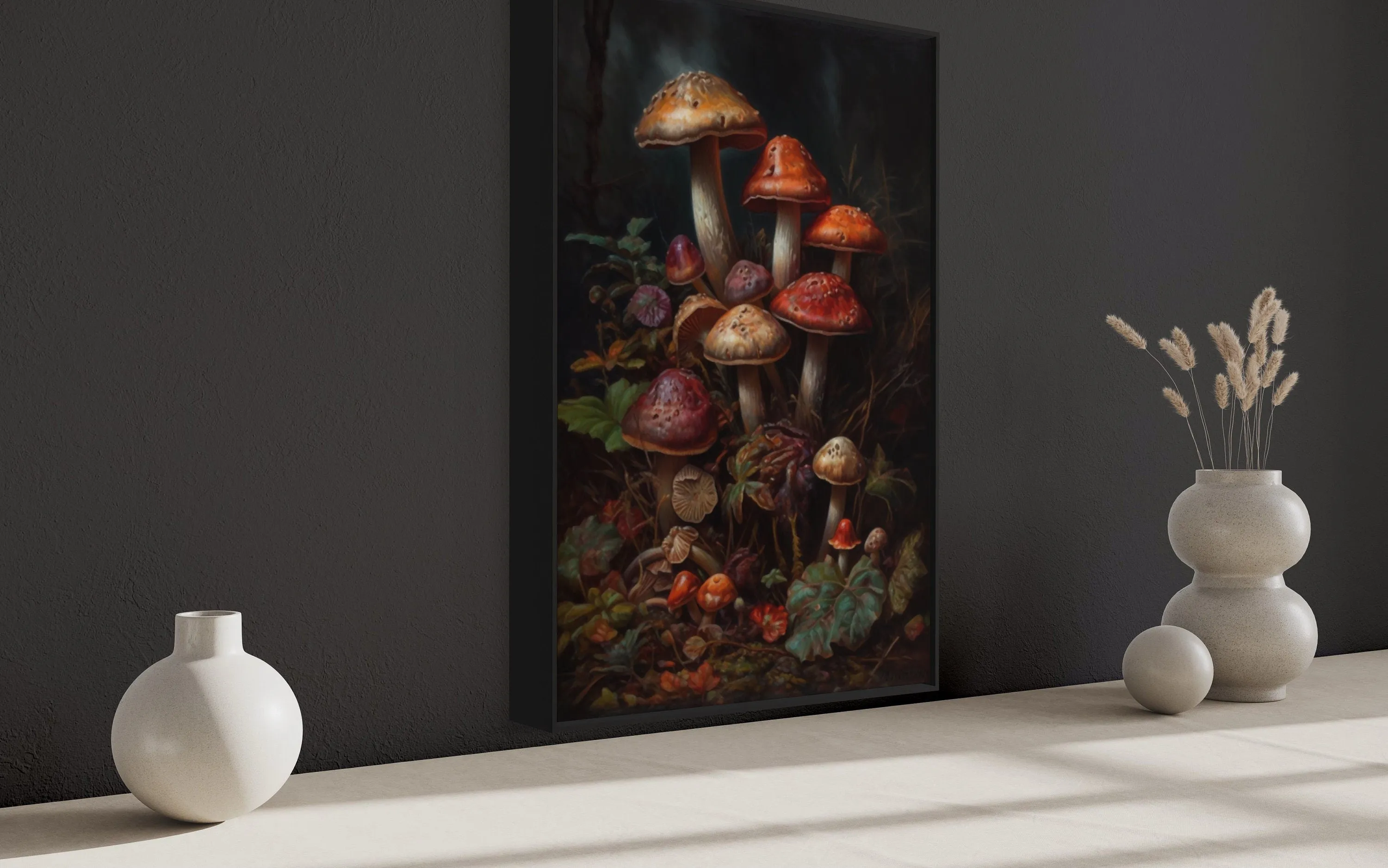 Vintage Mushrooms Dark Academia Canvas Wall Art