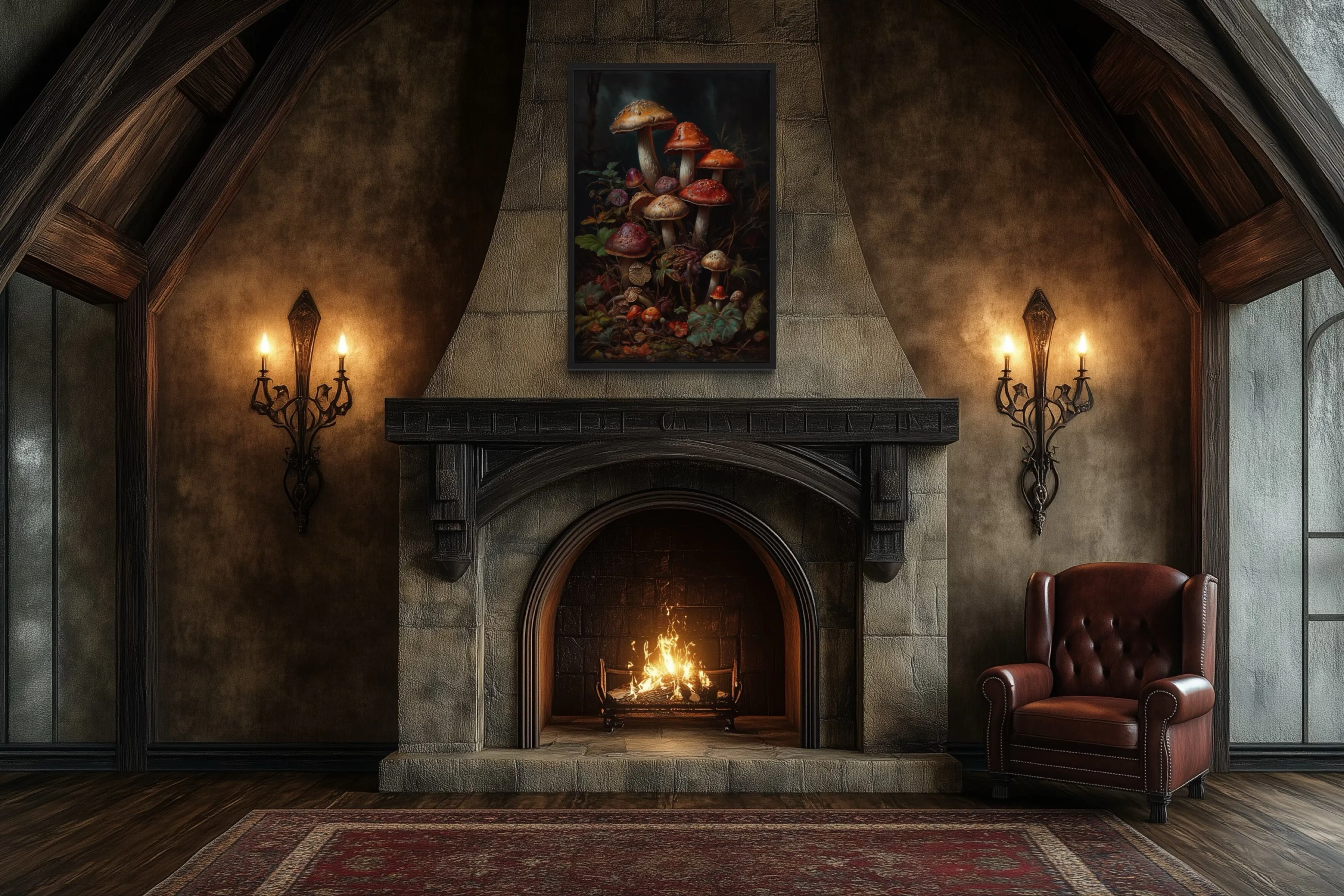Vintage Mushrooms Dark Academia Canvas Wall Art