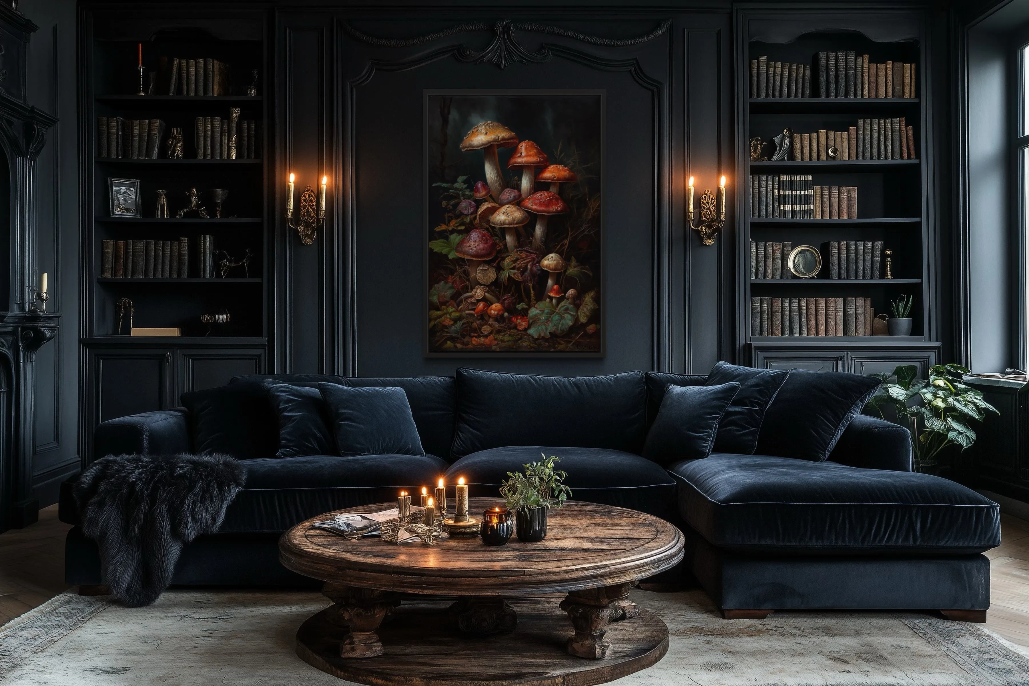 Vintage Mushrooms Dark Academia Canvas Wall Art