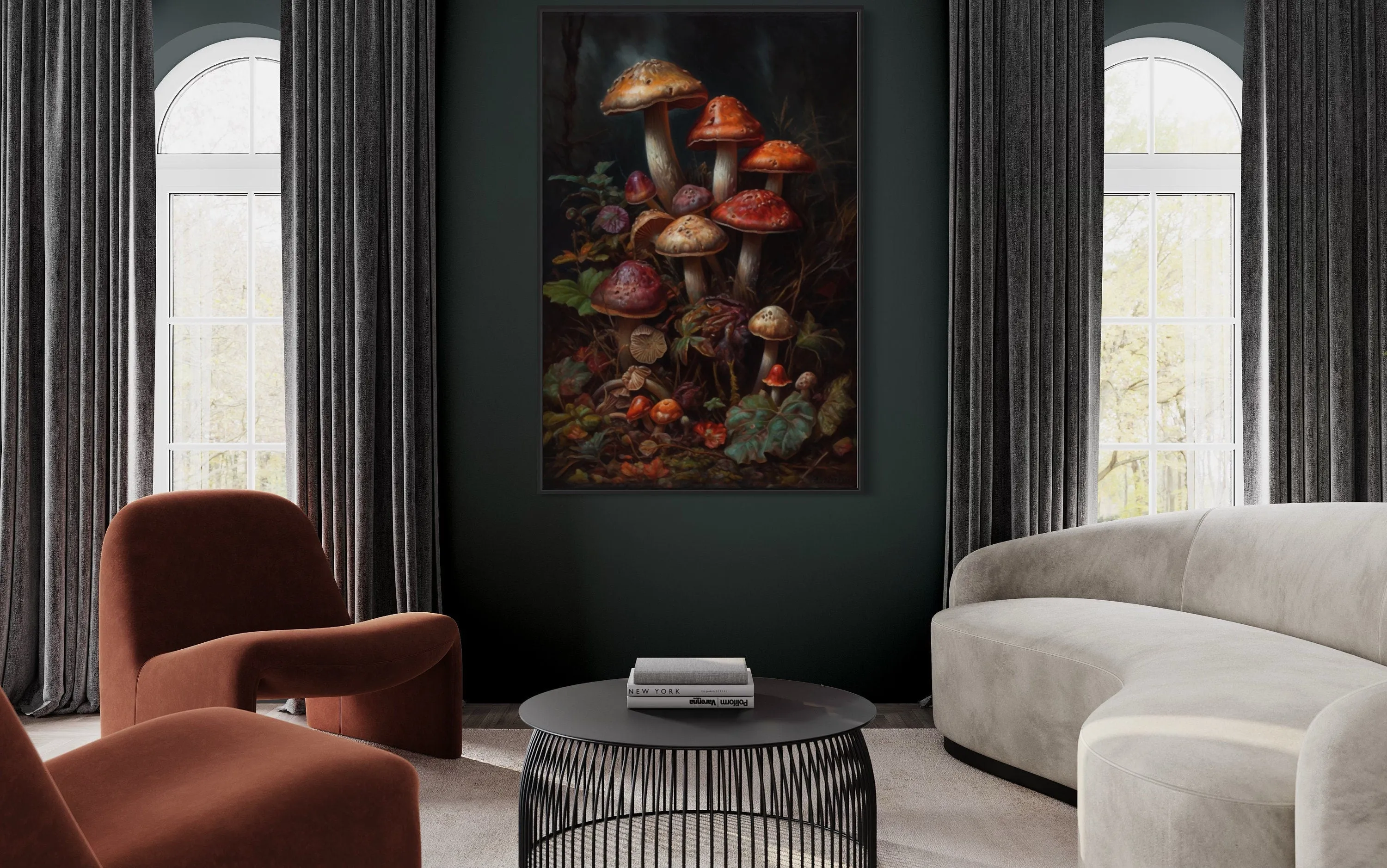 Vintage Mushrooms Dark Academia Canvas Wall Art