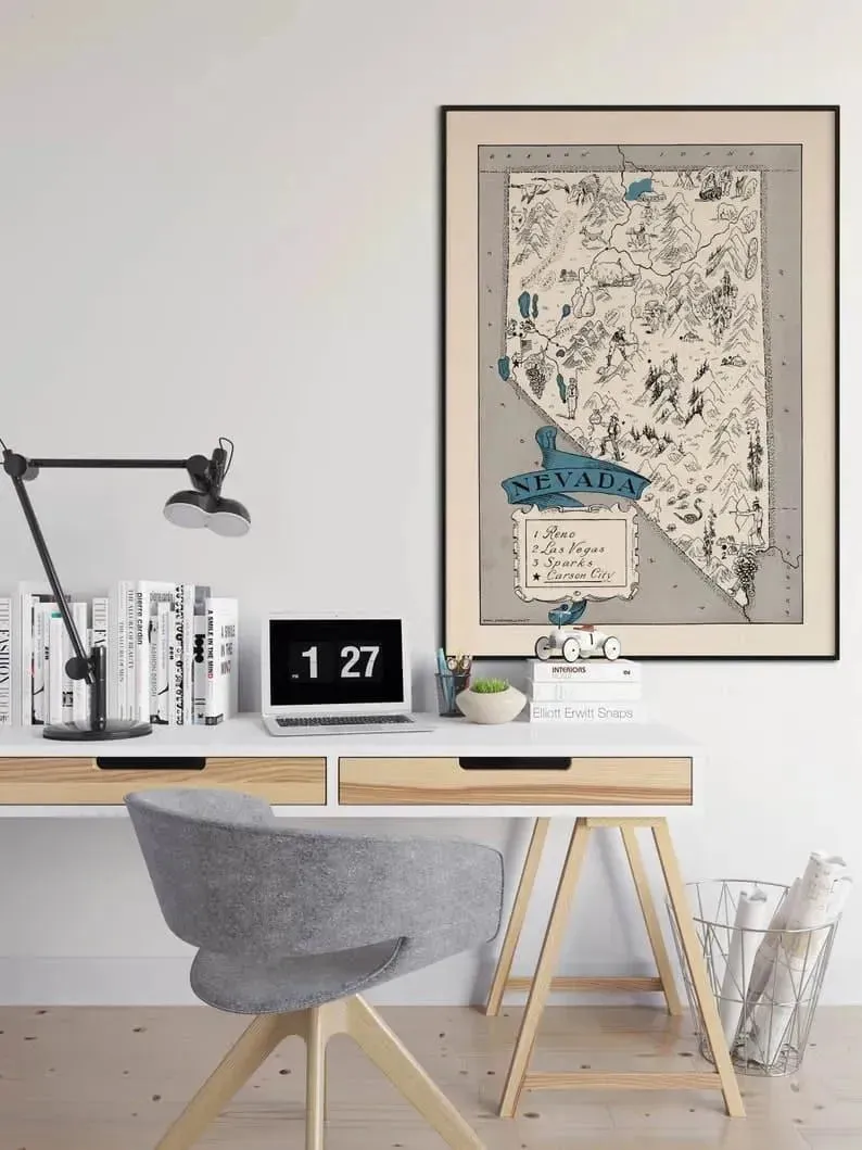 Vintage Nevada Map Print| Nevada Canvas Wall Art