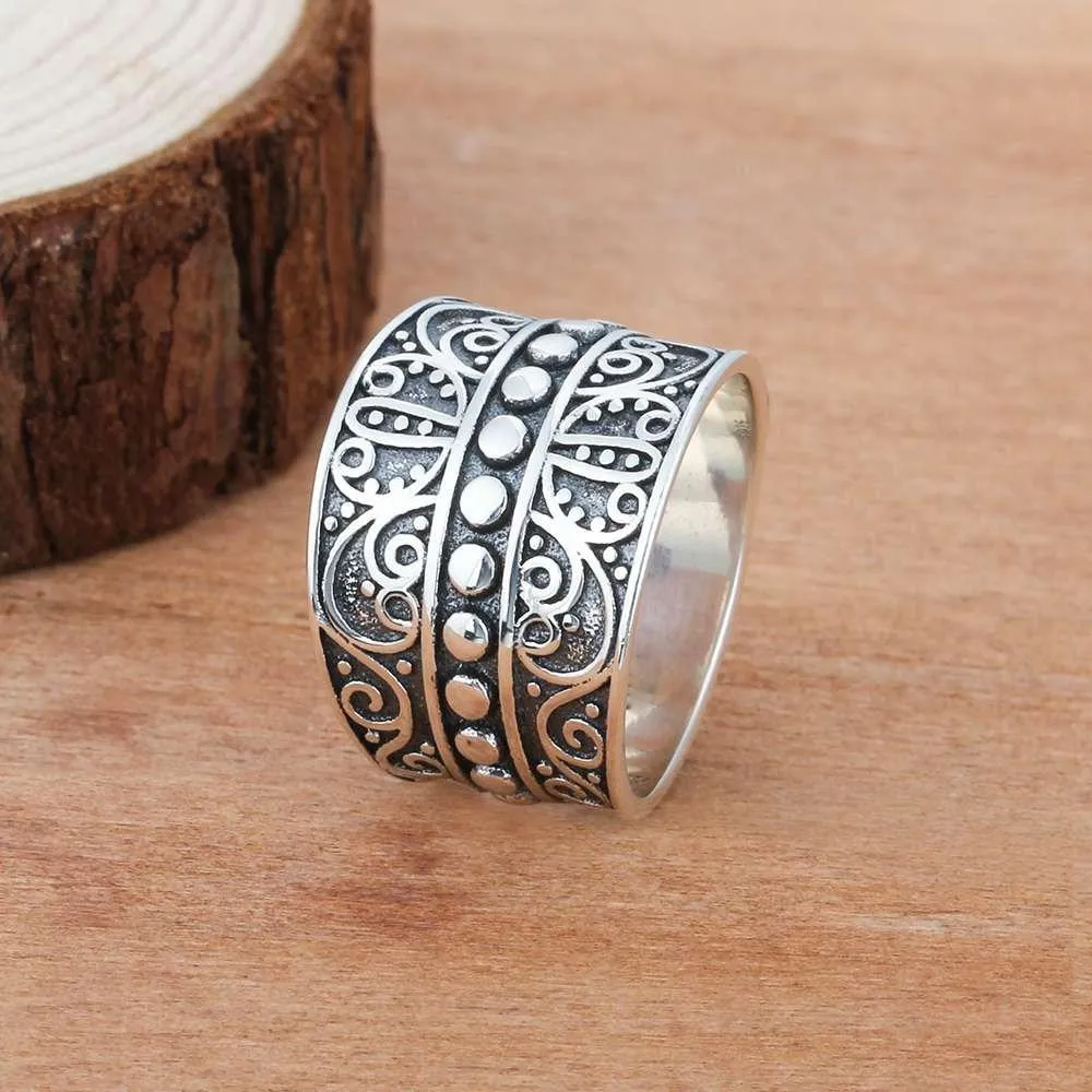 Vintage Style Female Wide Rings With 15.5MM Wide Mysterious Pattern Party Ring Gift for Girls