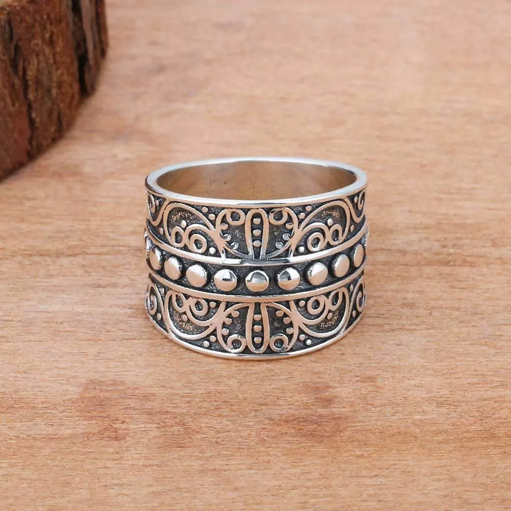 Vintage Style Female Wide Rings With 15.5MM Wide Mysterious Pattern Party Ring Gift for Girls