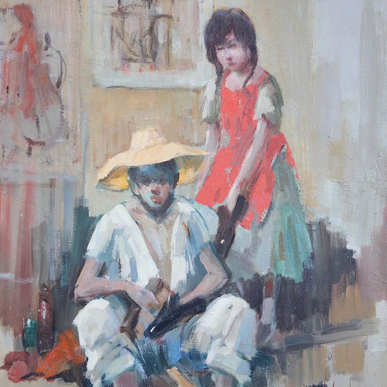 Vintage VLADAN STIHA Oil on Canvas Painting, Shoeshiner