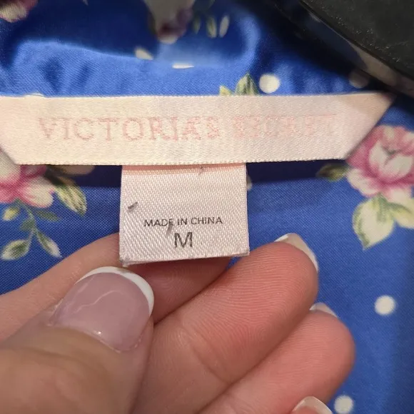 Vintage Y2K Victorias Secret 2 Piece Pajama Pants Set Medium Blue Floral Satin