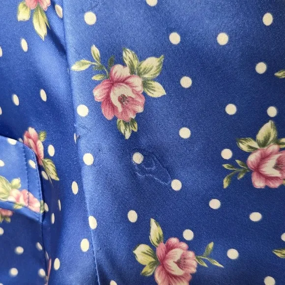 Vintage Y2K Victorias Secret 2 Piece Pajama Pants Set Medium Blue Floral Satin