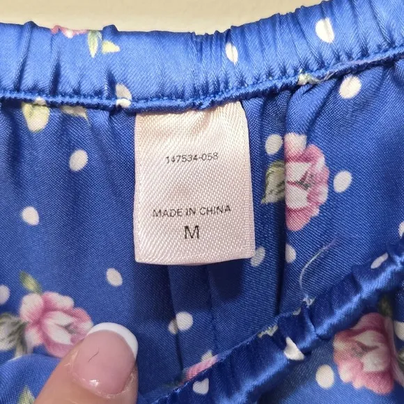 Vintage Y2K Victorias Secret 2 Piece Pajama Pants Set Medium Blue Floral Satin