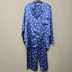 Vintage Y2K Victorias Secret 2 Piece Pajama Pants Set Medium Blue Floral Satin
