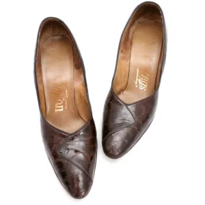 VTG 1950s Shoes  Alligator Pumps Heels Troylings Brown Womens Size 6 M 1960S