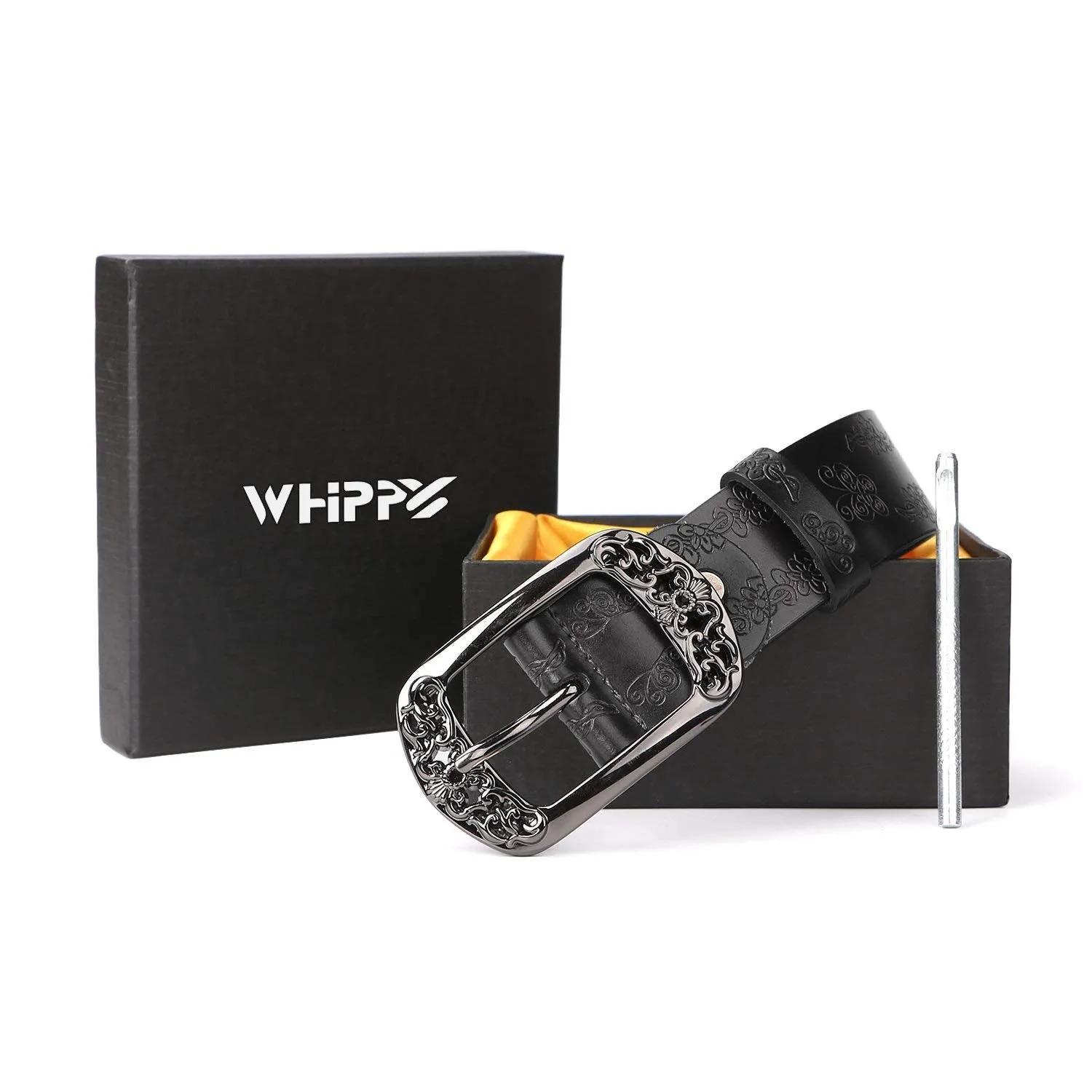 Western Fashion Leather Belts For Women With Vintage Hollow Flower Buckle