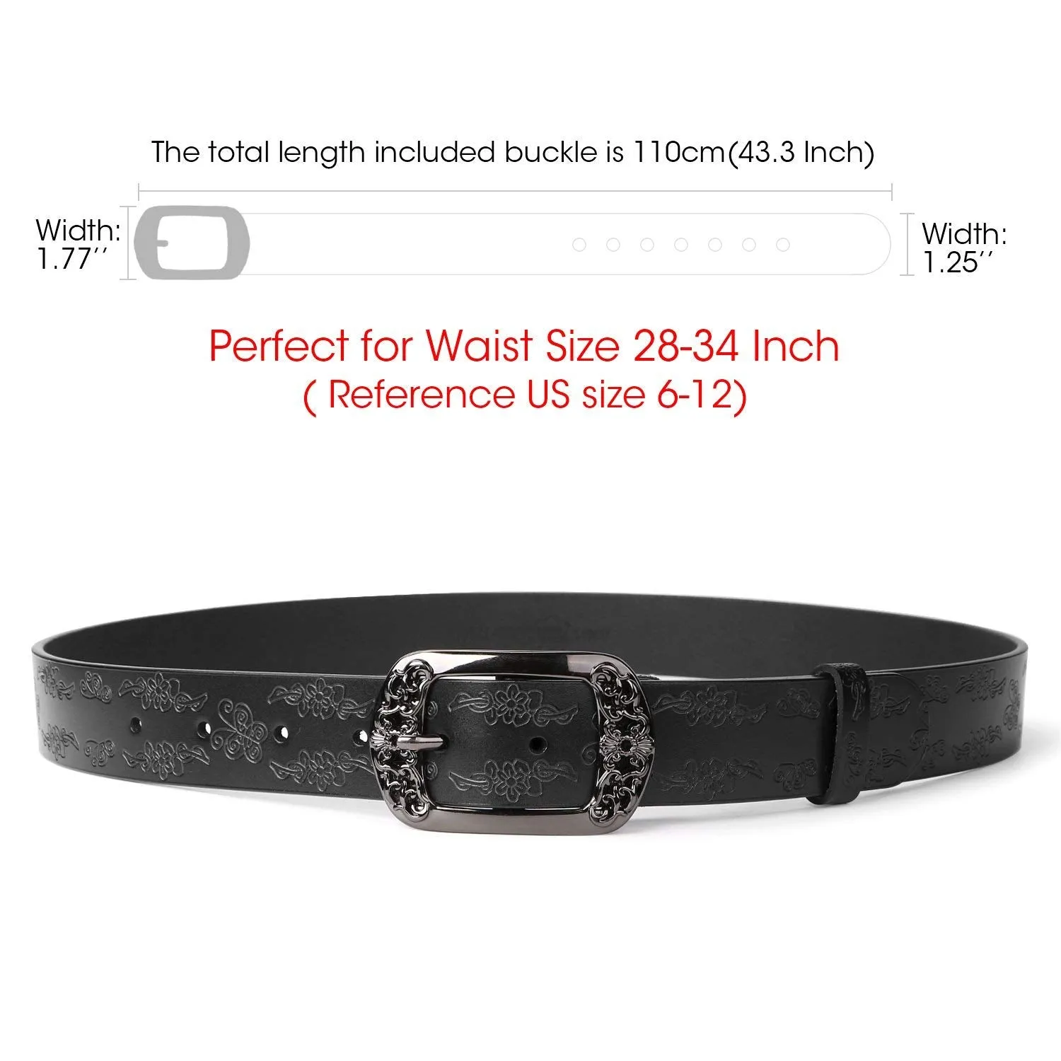 Western Fashion Leather Belts For Women With Vintage Hollow Flower Buckle