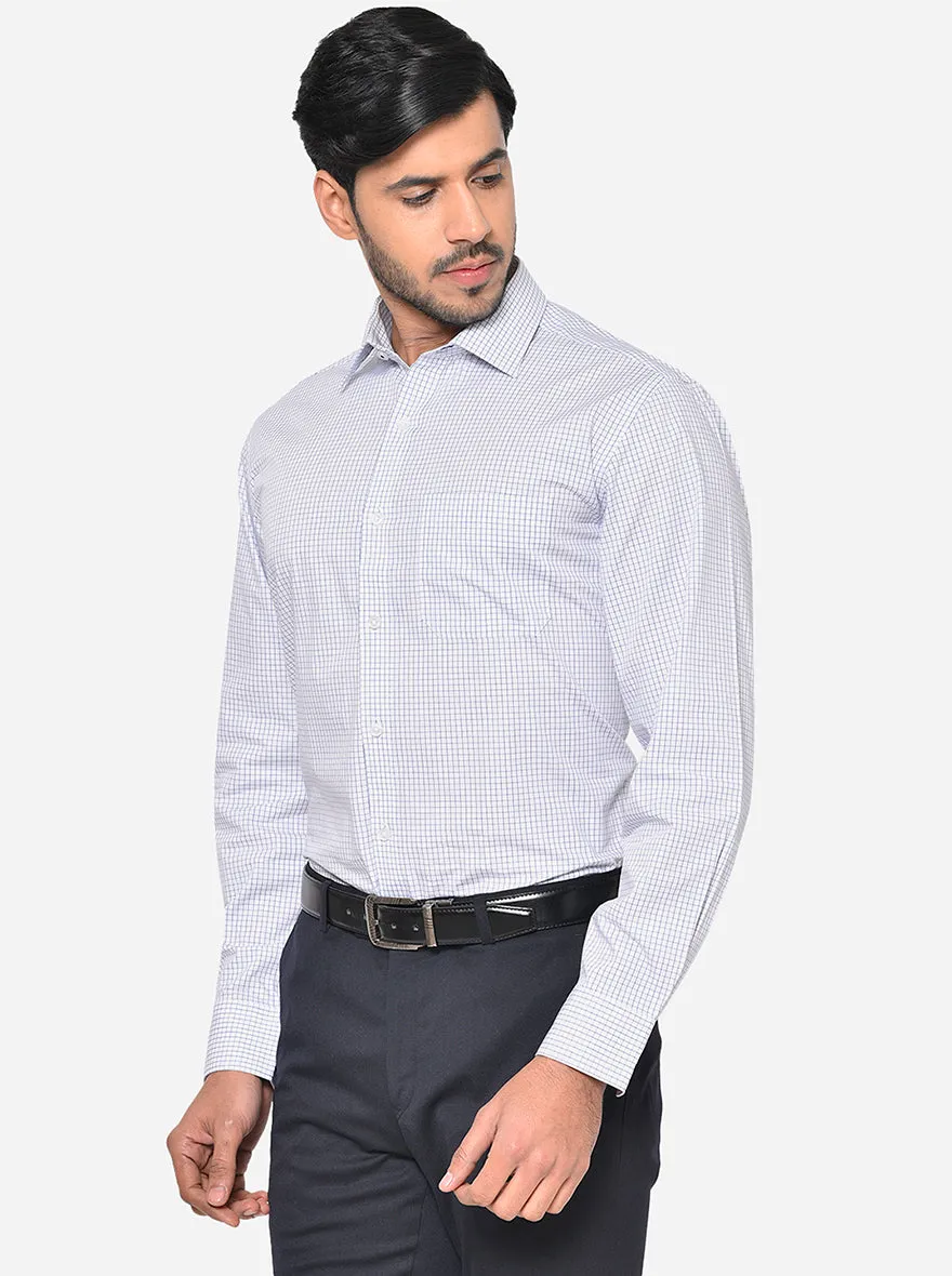 White & Blue Checked Regular Fit Formal Shirt | JadeBlue