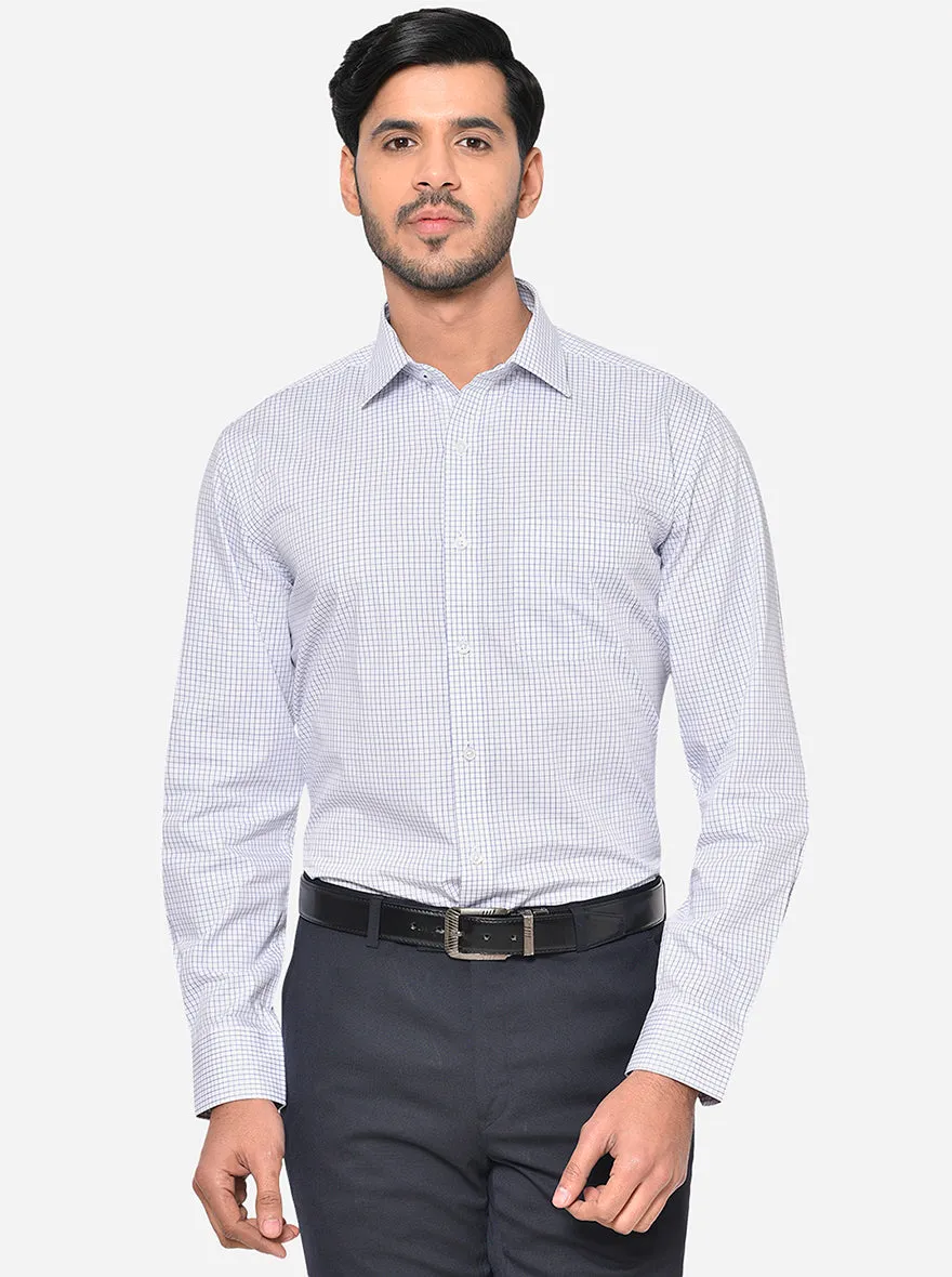 White & Blue Checked Regular Fit Formal Shirt | JadeBlue