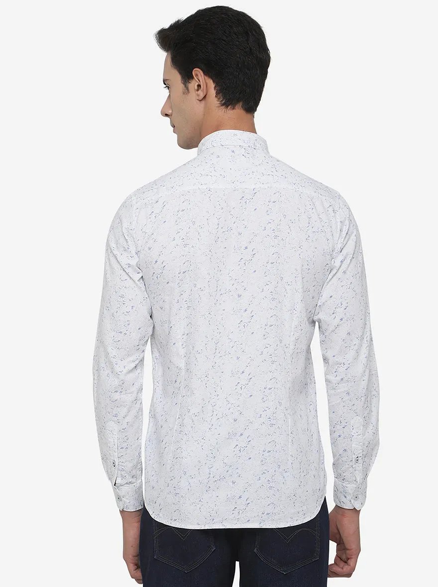 White Printed Slim Fit Semi Casual Shirt | JadeBlue