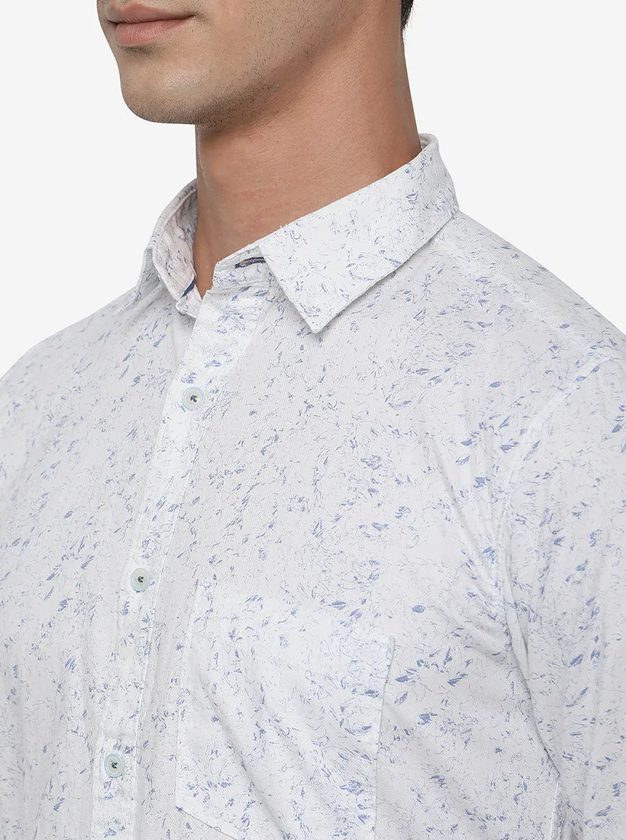White Printed Slim Fit Semi Casual Shirt | JadeBlue